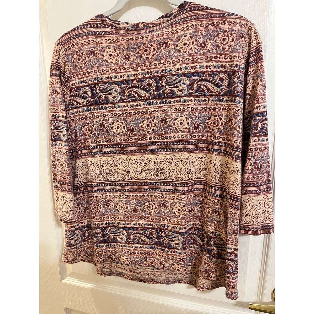 Chaps Women's 1X Paisley Boho Peasant Blouse Tie Neck 3/4 Sleeve Plus Size - Picture 4 of 10
